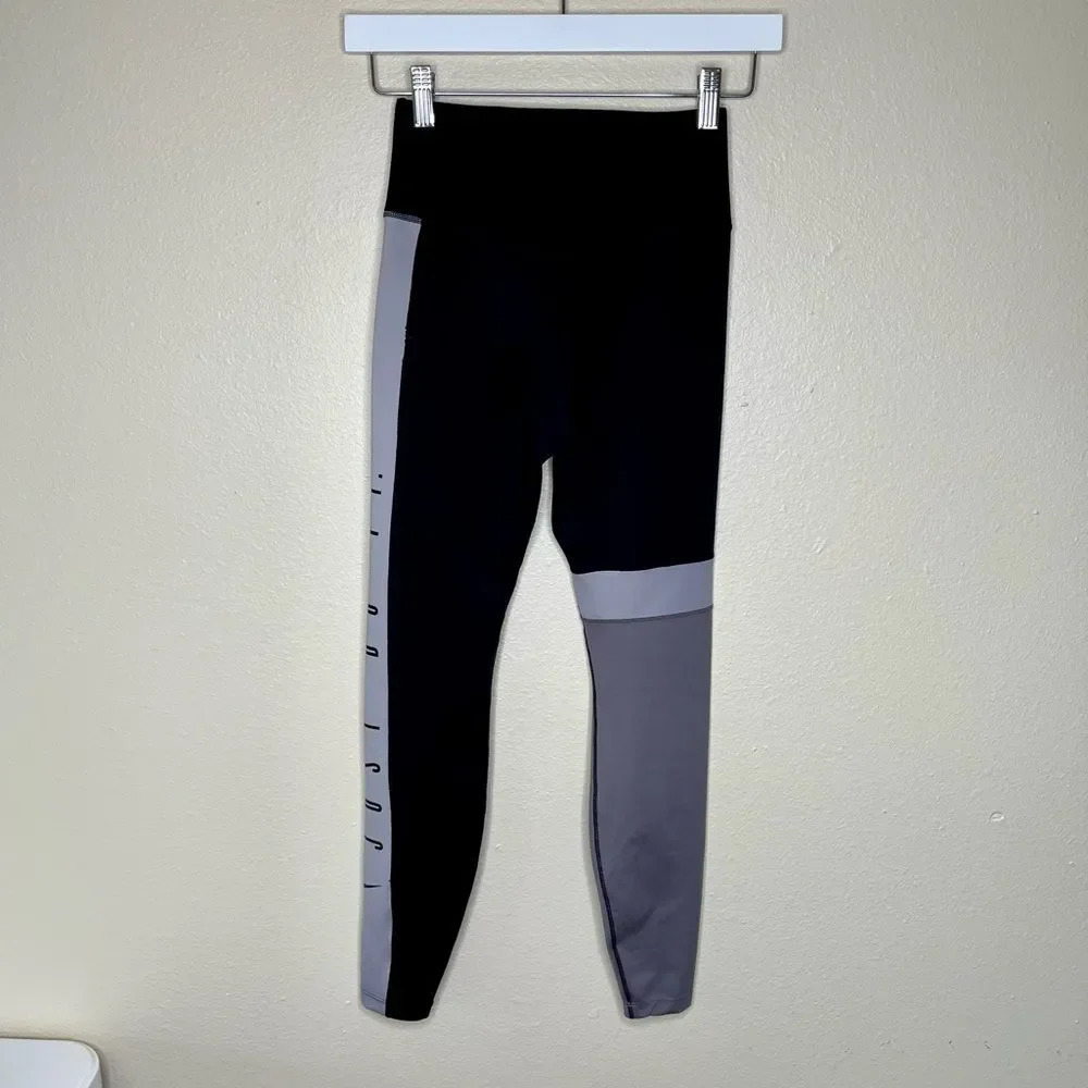 Nike Dri Fit Just Do It Spell Out Black Gray Colorblock Leggings Women Size XS
